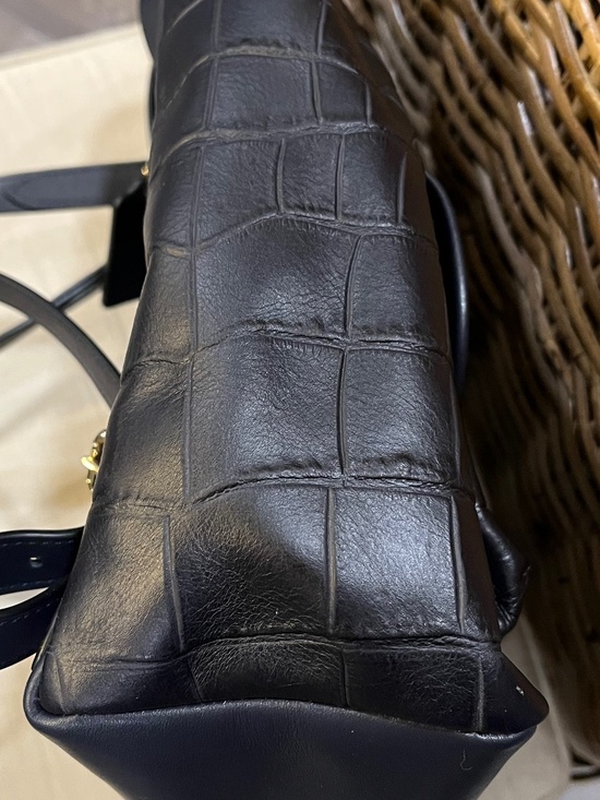 COACH Croc-Embossed Leather Turnlock Rucksack Backpack - Navy Blue & Gold